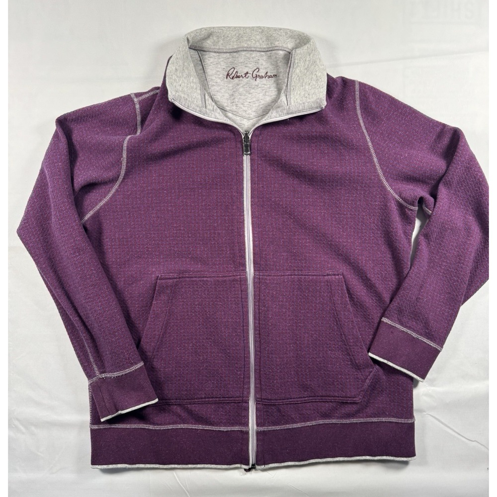 Robert Graham Mens Reversible Full Zip Sweatshirt Jacket Large Gray Purple